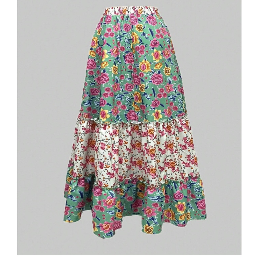 Boho Mint Floral Print Ruffle Hem Maxi Skirt - Picture 5 of 5